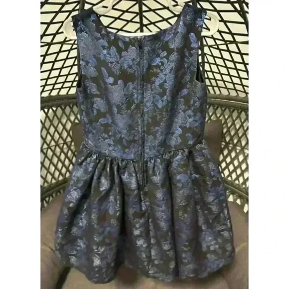 The Childrens Place Girls Dress Size 6 Blue Black Metallic Floral Jacquard Party - Picture 9 of 10